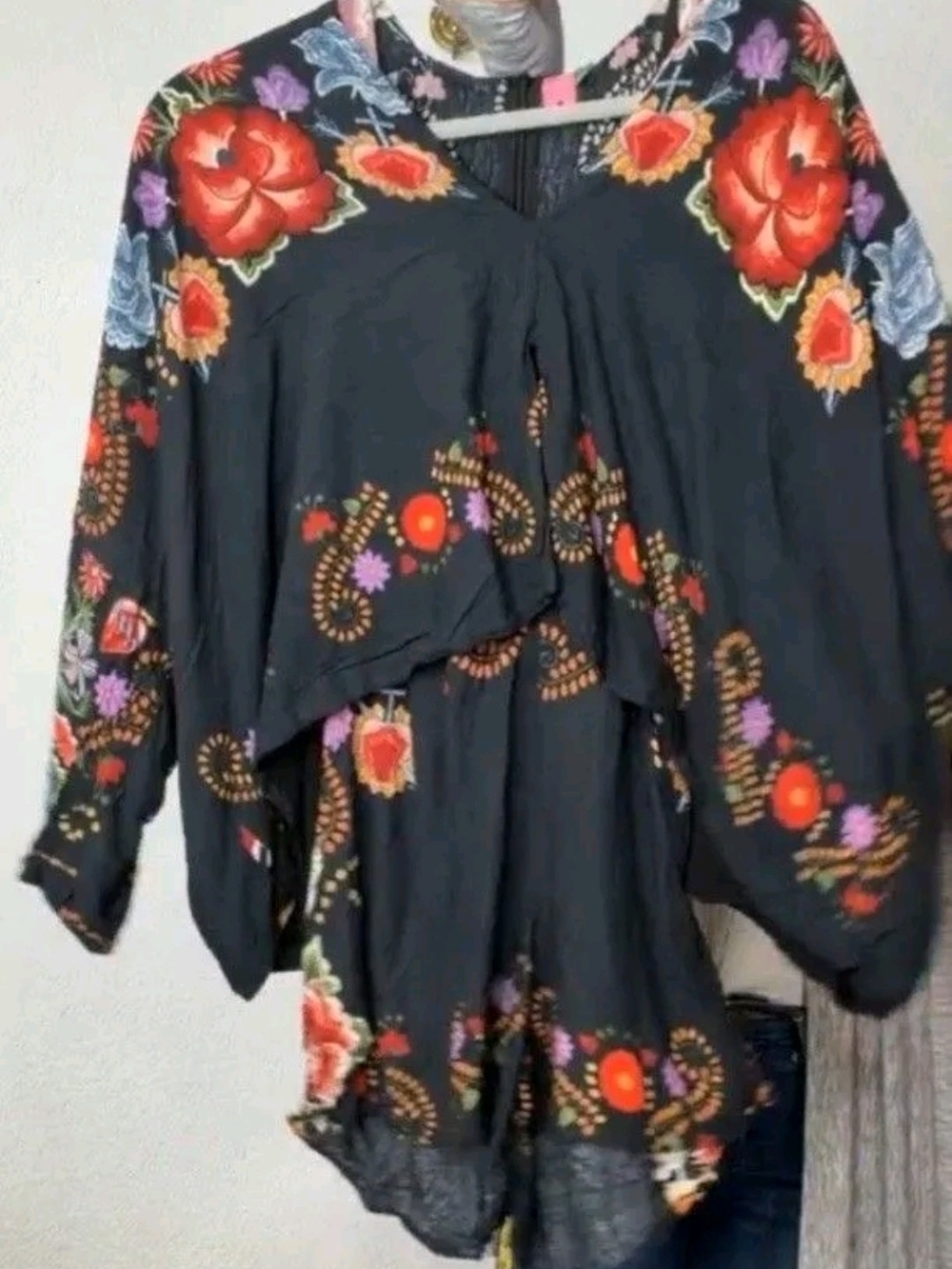 Farm Rio Embroidered Wide-Sleeve Lined Romper - Picture 1 of 3